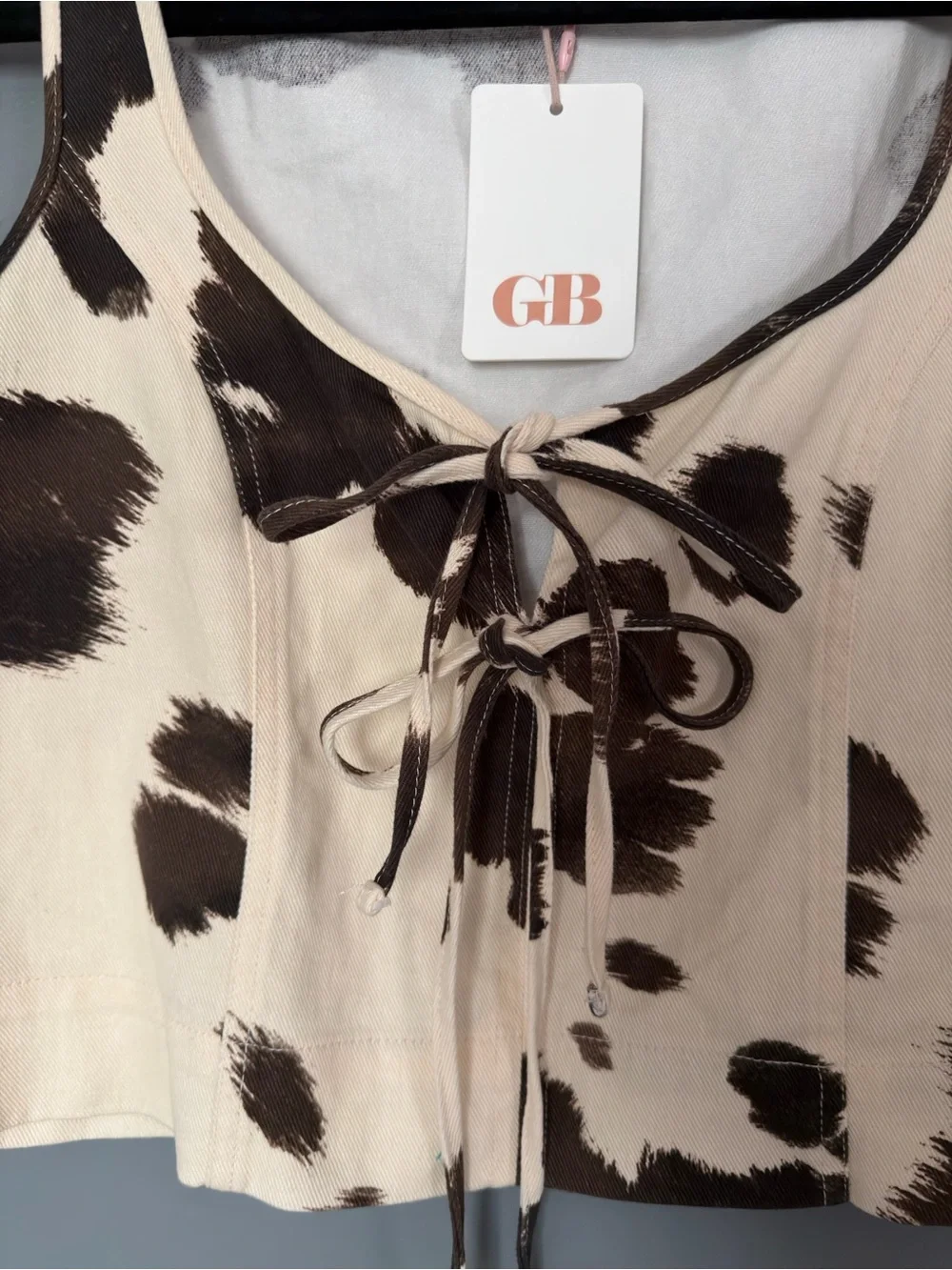 Gianni Bini Cream and Brown Cow Print Two-Piece Set - Picture 3 of 10